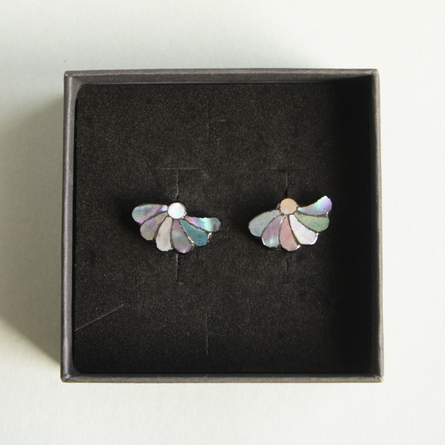 Mother-of-pearl earrings "Late Bloom, Swaying"