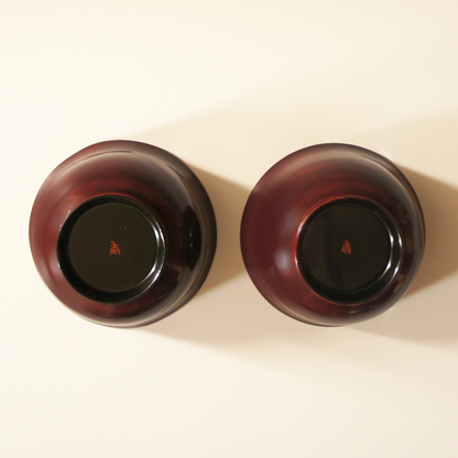 Lacquered Bowls with Cherry Blossom Makie and Lids (Set of 2)