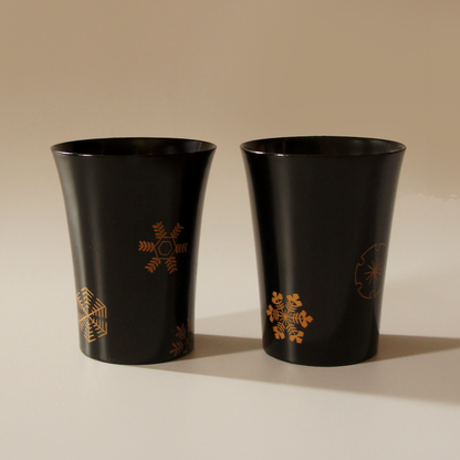 Makie Lacquerware Cups "Snowflakes" (Set of 2)