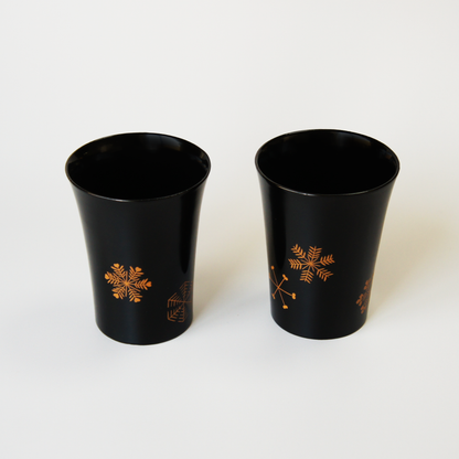 Makie Lacquerware Cups "Snowflakes" (Set of 2)